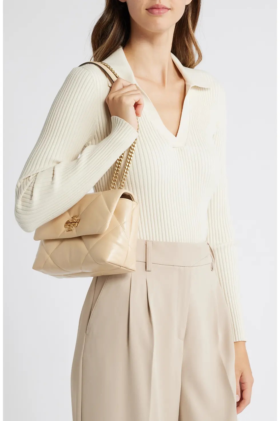 Thumbnail: Small Kira Diamond Quilted Convertible Leather Shoulder Bag