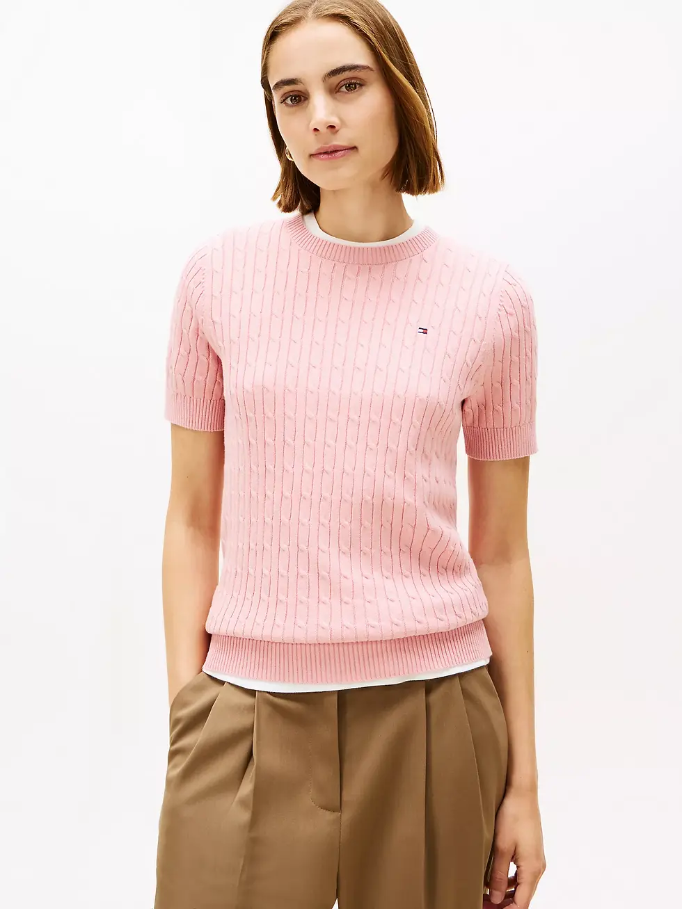 Thumbnail: Short-Sleeve Cable Knit Sweater