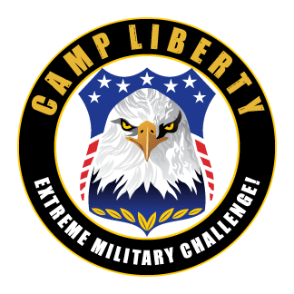 Camp Liberty seal with eagle in center and the words Extreme Military Challenge at the bottom