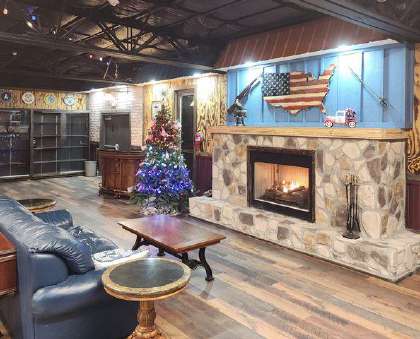 Citizen Hall reception lounge and fireplace