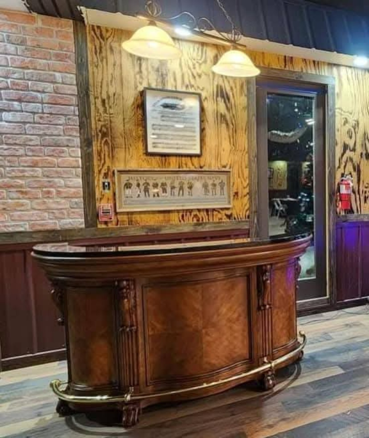 Reception Hall decorative bar and wood-paneled interior