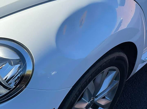 Before and after photo of white bug vehicle