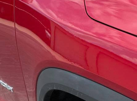 Before and after photo of red vehicle