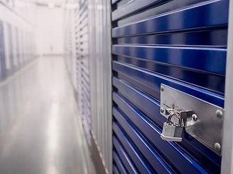 Meatal lock on a blue metal door in self storage facility Keeping one personal staff safe.