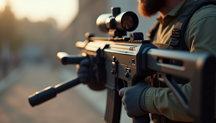 Close-up view of the CX9 submachine gun with tactical attachments in Call of Duty Mobile