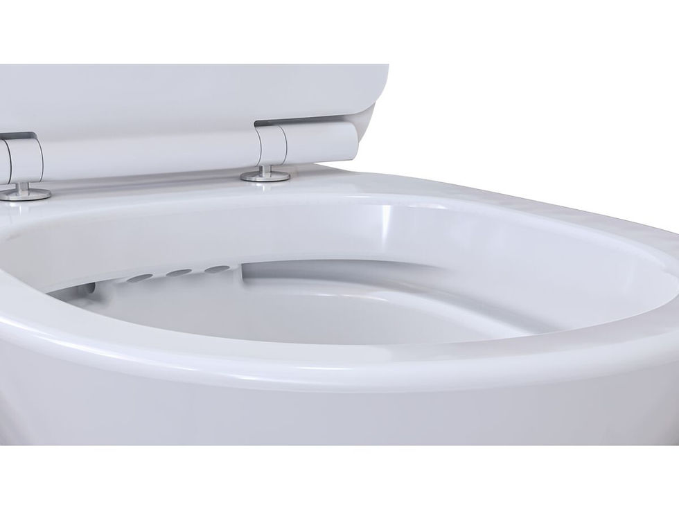 Close-up of rimless toilet bowl design for improved hygiene and efficient flushing