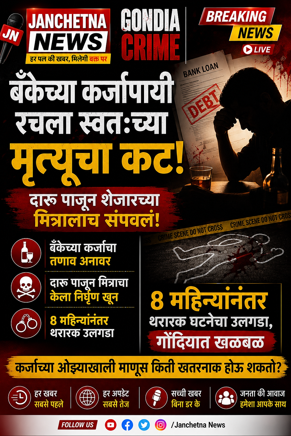 Gondia Crime : बँकेच्या कर्जापायी रचला स्वतःच्या मृत्यूचा कट, दारू पाजून शेजारच्या मित्रालाच संपवलं; 8 महिन्यानंतर थरारक घटनेचा उलगडा, गोंदियात खळबळ