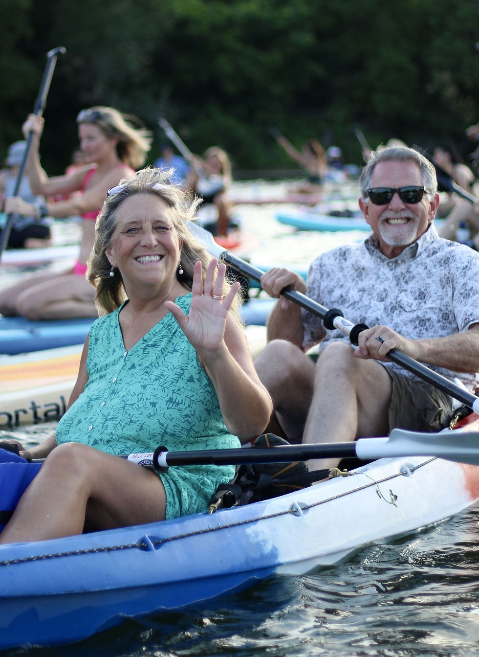Couple in a kayak on Lady Bird Lake in Austin Texas