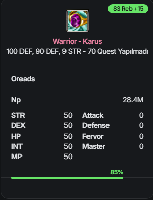 Oreads Server / Warrior - Karus 83 Reb +15