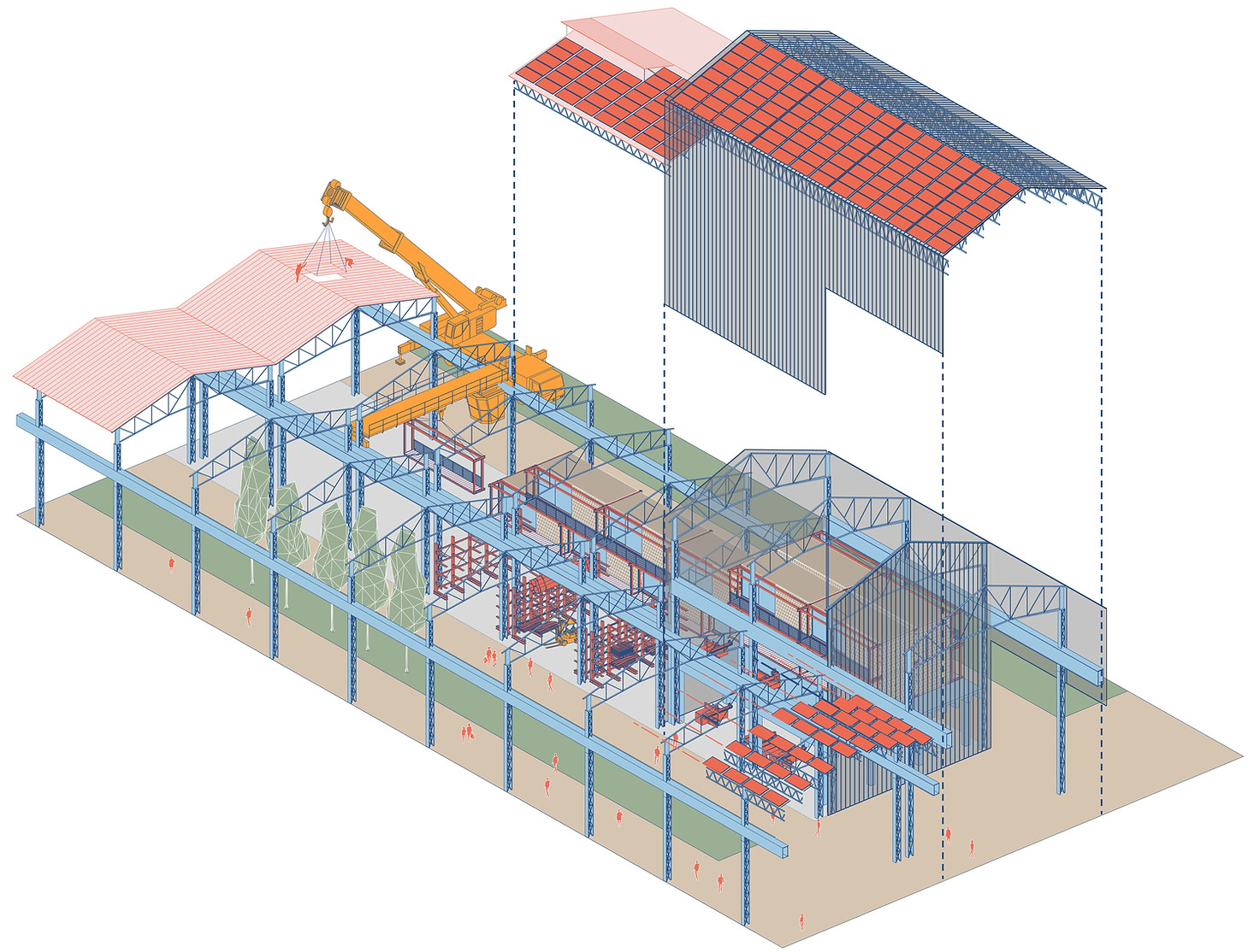 Axono éclaté des Grands Ateliers - projet de Rouille et d'Eau Fumel