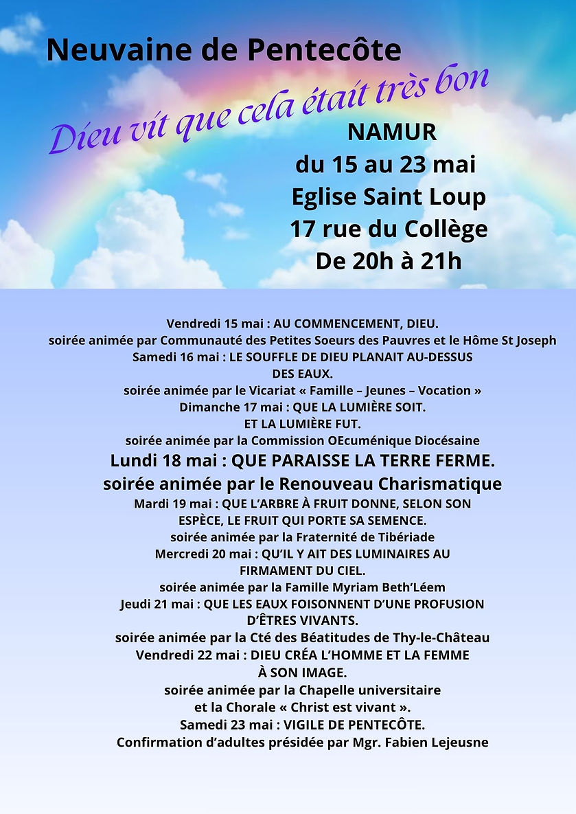 Vendredi 15 mai  AU COMMENCEMENT, DIEU. soirée animée par Communauté des Petites Soeurs de