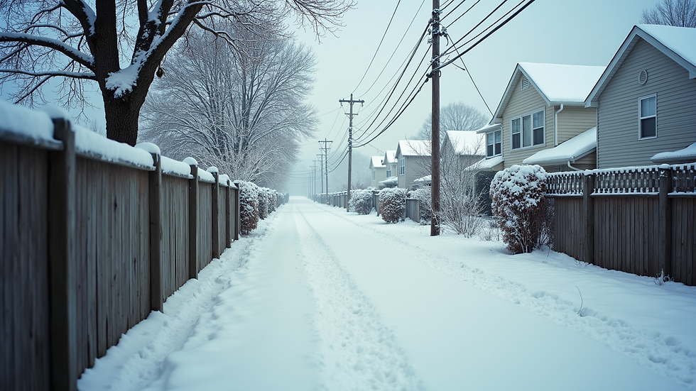 High angle view of a snowy Canadian neighborhood in winter