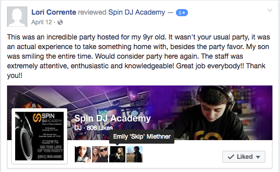 Spin DJ Birthday Party Reviews