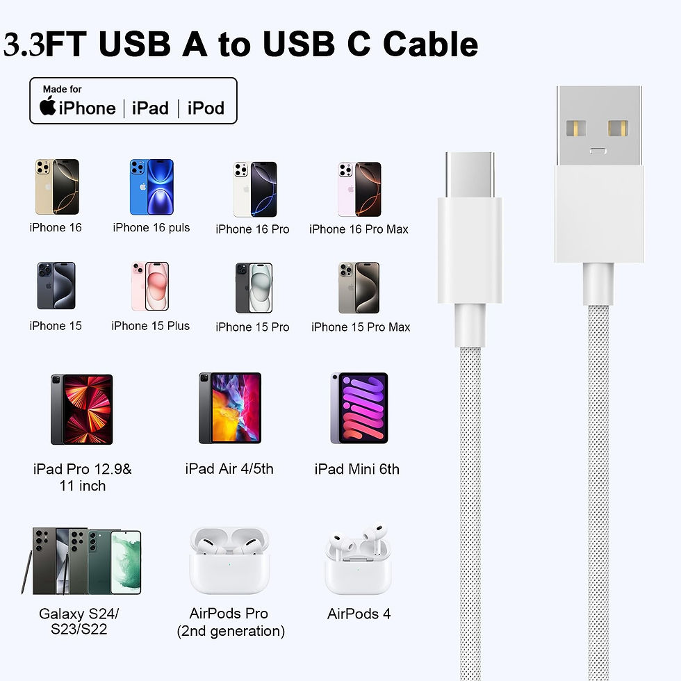 Thumbnail: CarPlay Cable for iPhone 16, 2-Pack, 3ft USB A to C, Fast Charging for iPhone 16