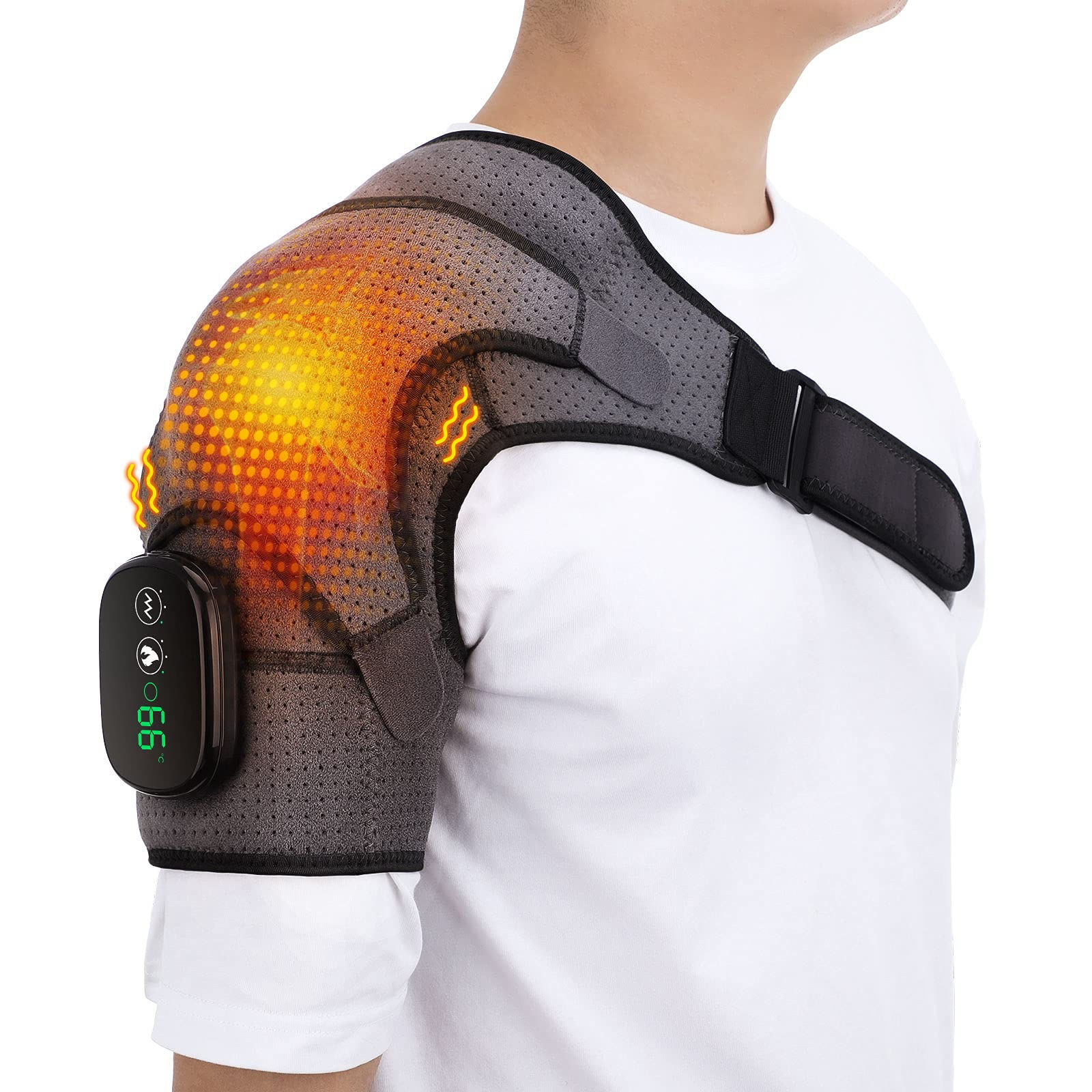 EDIFOLLY Heated Shoulder Massager with Vibration, Black & Grey