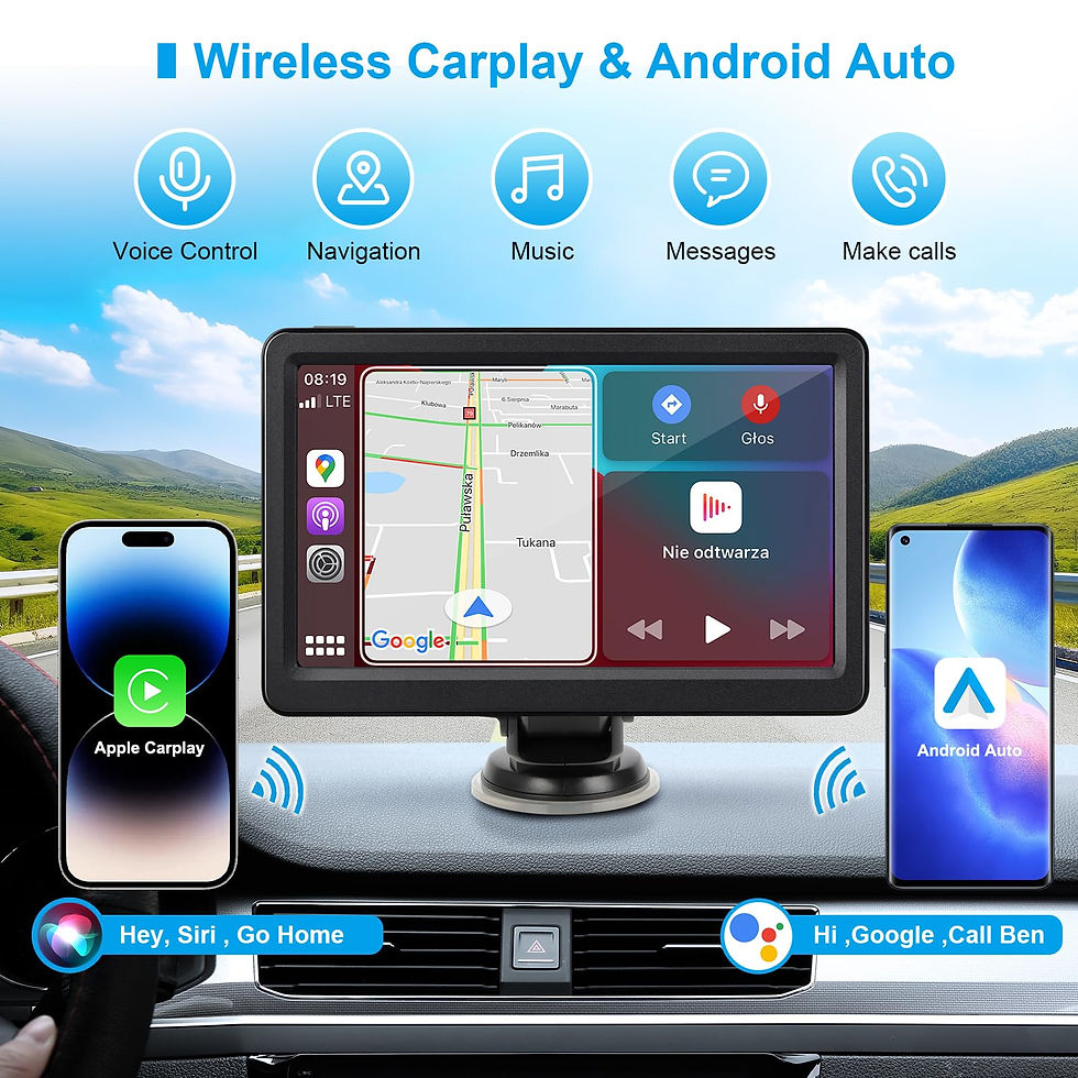 Thumbnail: Wireless Carplay Screen for Car, HD Touch 7" FM Transmitter, Bluetooth,