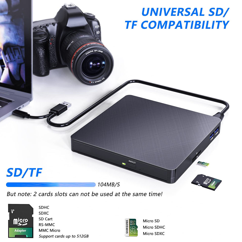 Thumbnail: HATOKU External CD/DVD Drive for Laptop (USB 3.0 8X DVD/24X Black & USB-C):