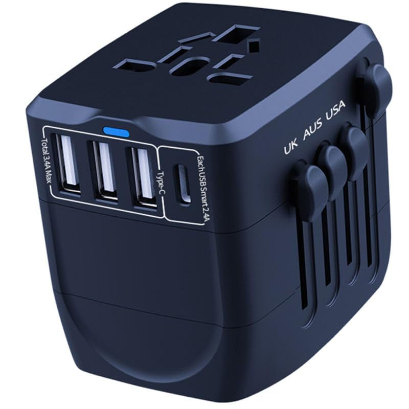 Universal Travel Power Adapter 2.4A USB 3.0A Type-C Worldwide AC Plugs