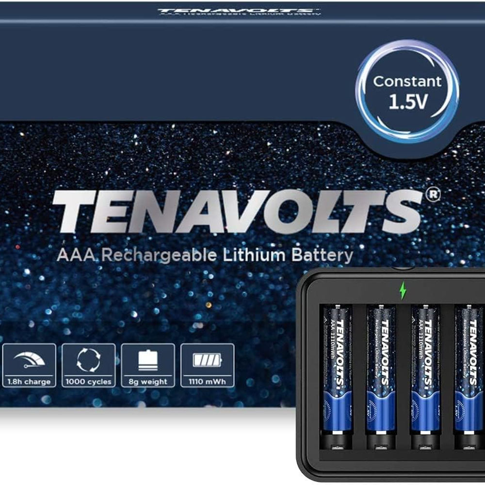 TENAVOLTS 1.5V AAA Lithium Rechargeable Batteries with USB Charger (4-Pack)