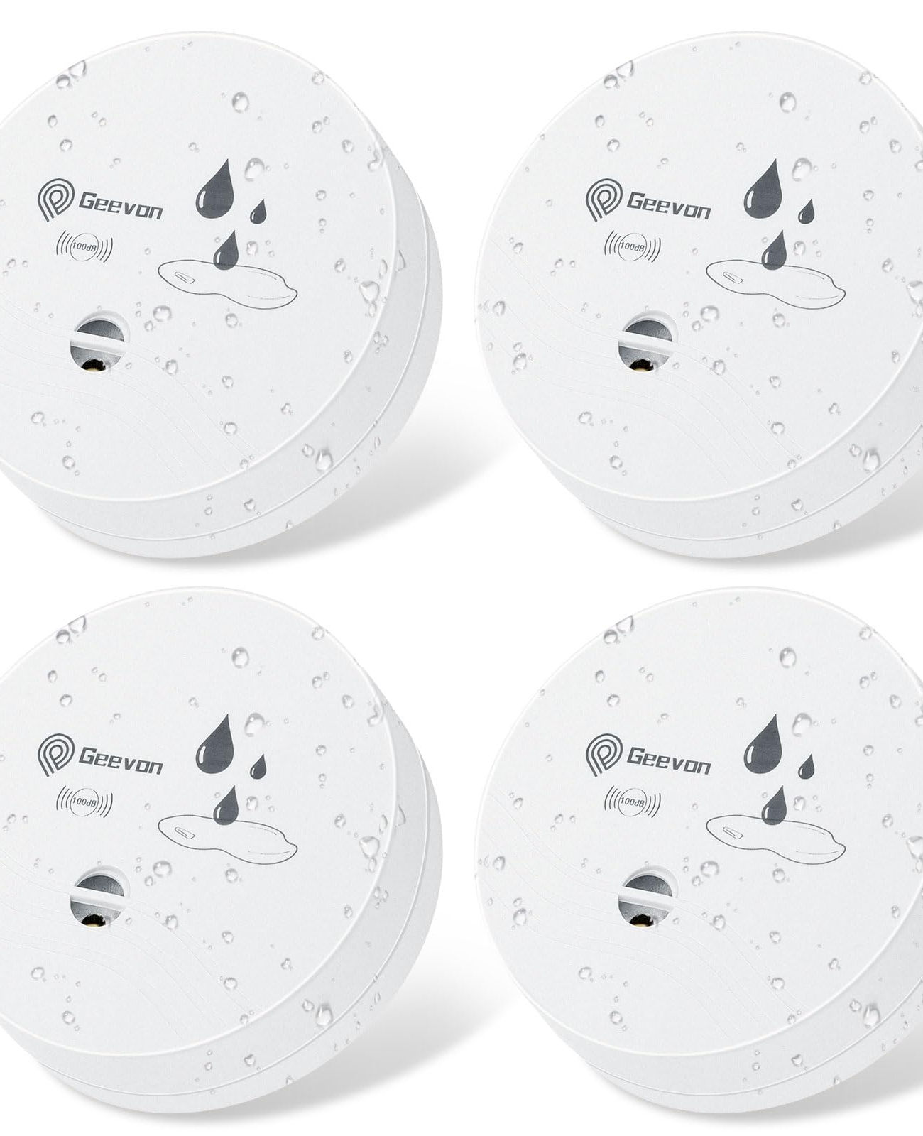 Geevon Water Leak Detectors, Sensor Flood 4 Pack 100dB White Detector for