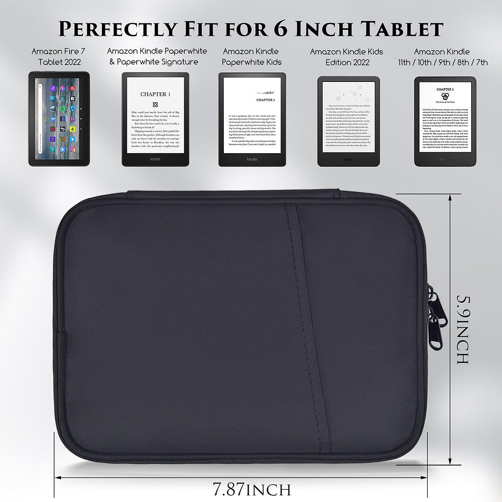 Thumbnail: 6-7" E-Reader Tablet Sleeve for Kindle, Fire 7, Kobo Clara (Black)