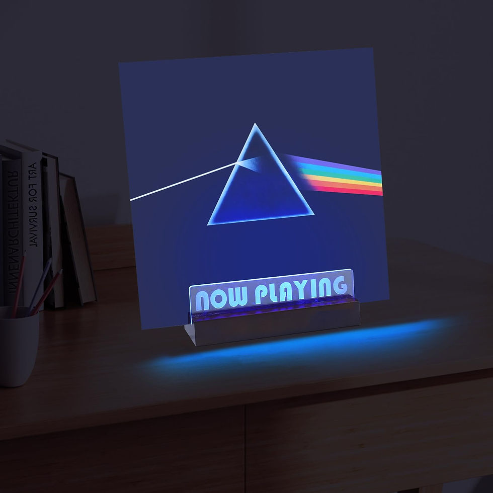 Thumbnail: Now Playing Vinyl Record Stand with LED Lights, Wooden Display - Brown