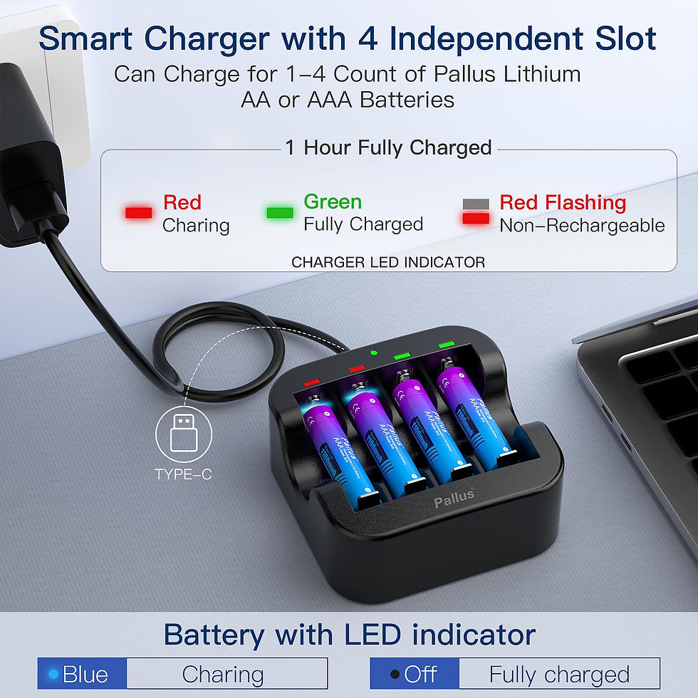 Thumbnail: Pallus Lithium AAA Rechargeable Batteries, 4-Pack with Fast Charger Combo