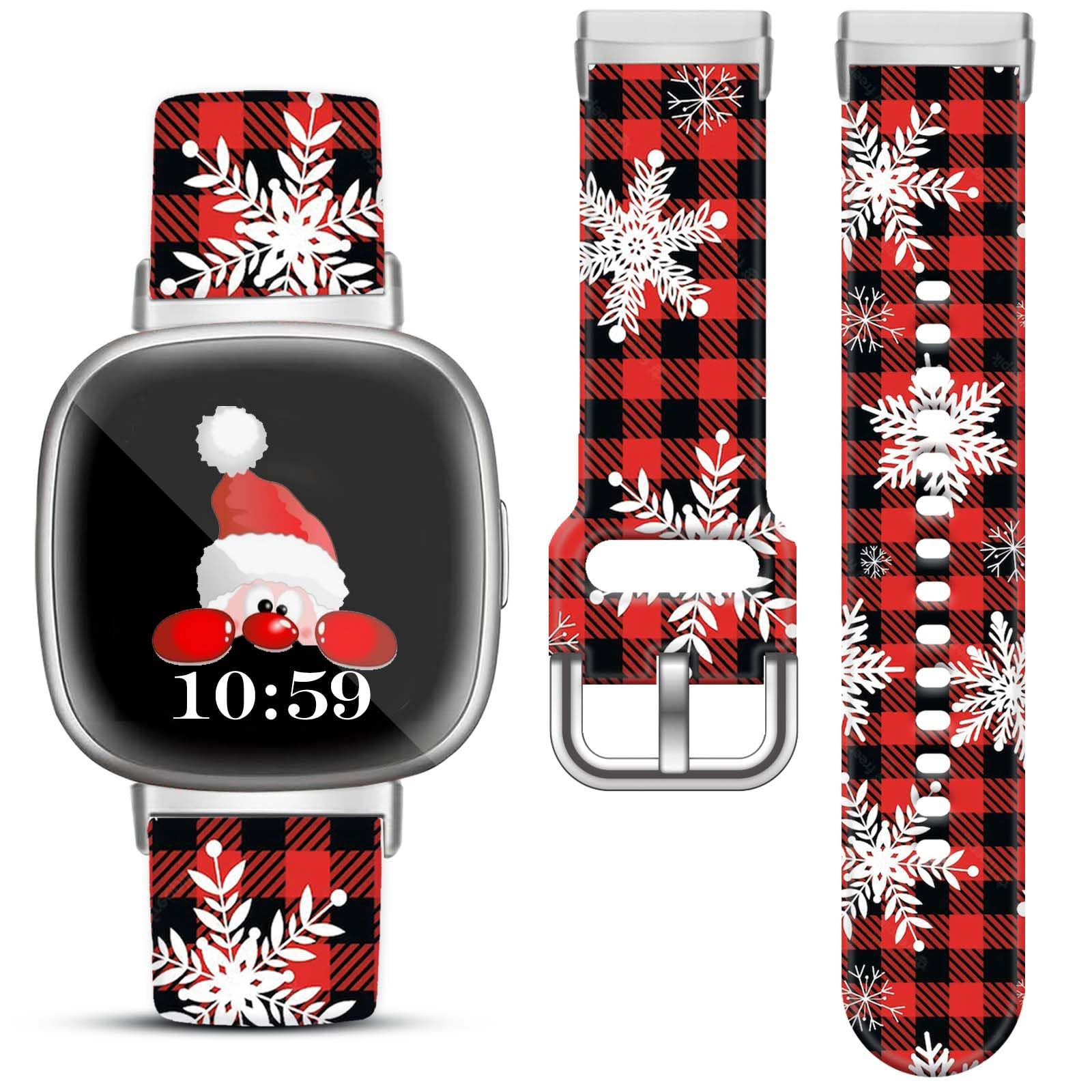 Christmas Watch Band for Fitbit Versa 4/3/Sense, Red Plaid Silicone Band