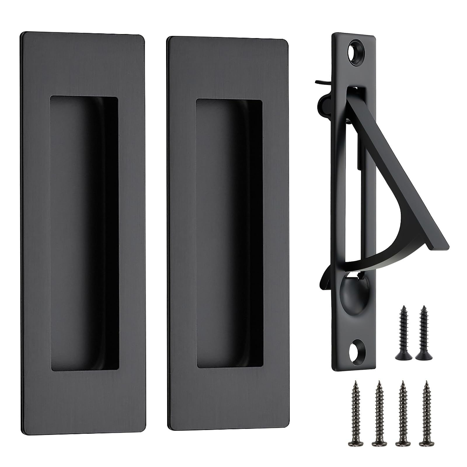 JOY DECOR Pack Pocket Door Handles + Pull, Recessed Flush Steel Hardware Set for
