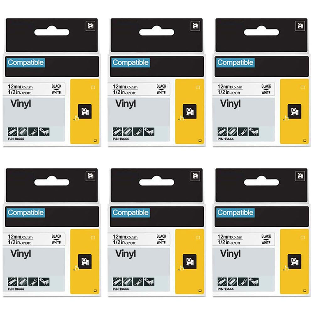 18444 Label Tape for on Refills Work Rhino 4200 Vinyl Black White with
