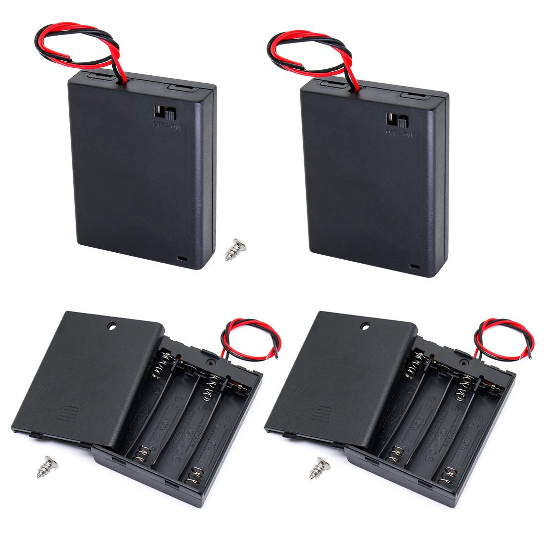 OLIREXD 4Pcs AAA Battery Holder with Switch, 1.5V Case with Cord Wire Leads