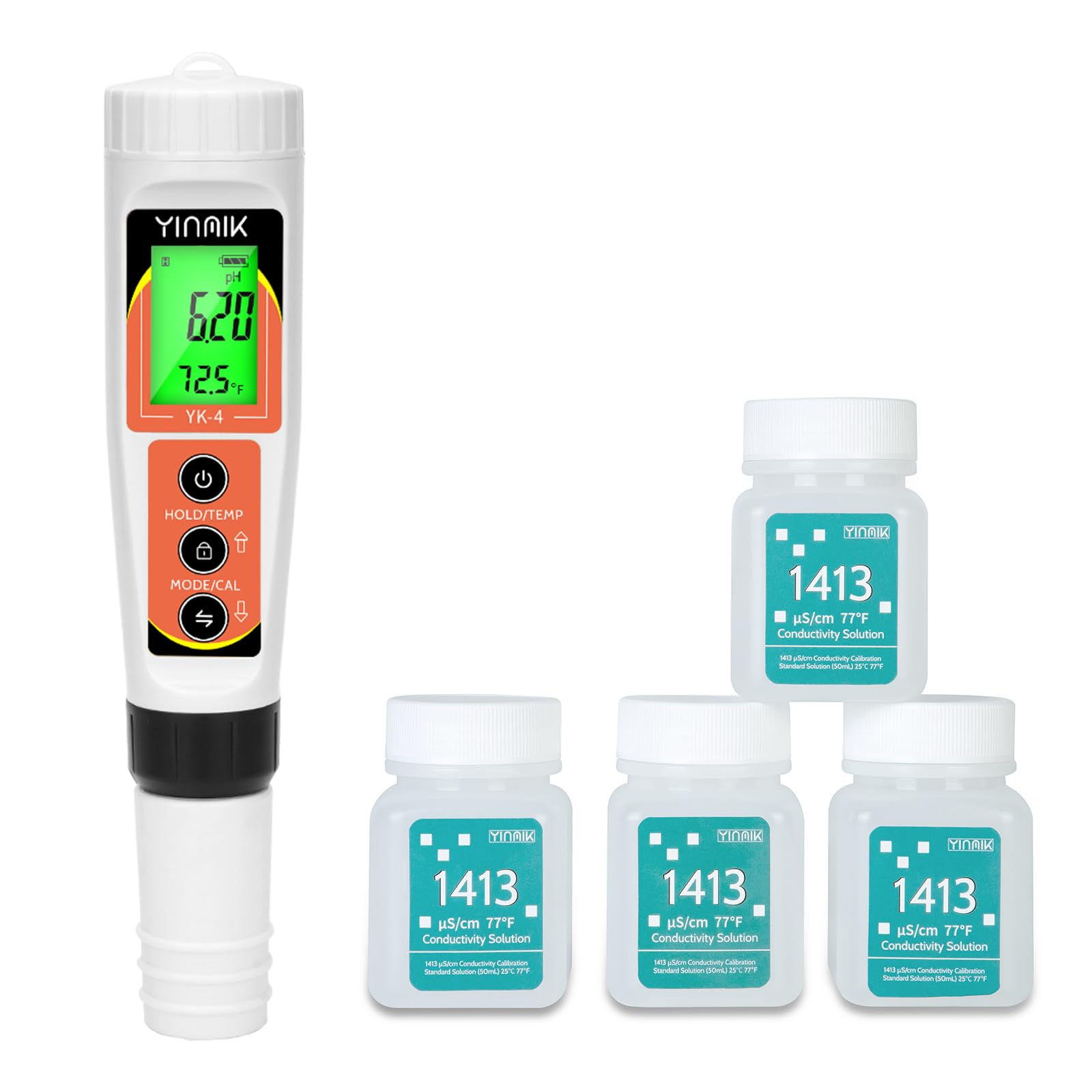 YINMIK YK-4 pH Meter with 1413?S/cm EC Calibration Solution for Water Hydroponic