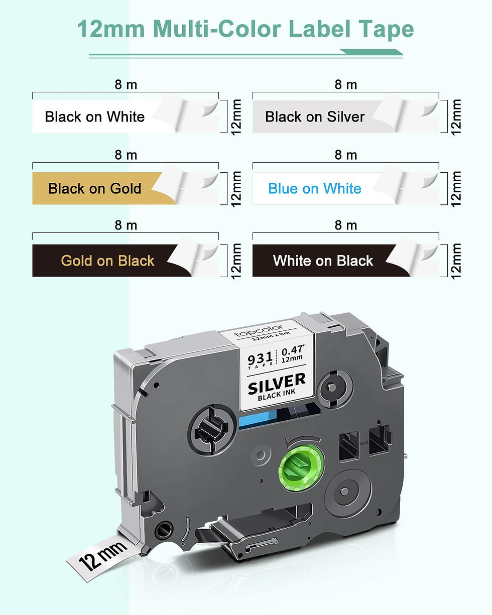 Thumbnail: 6-Pack Laminated Label Tape, Compatible with Brother P-Touch, 12mm, Multi-Color