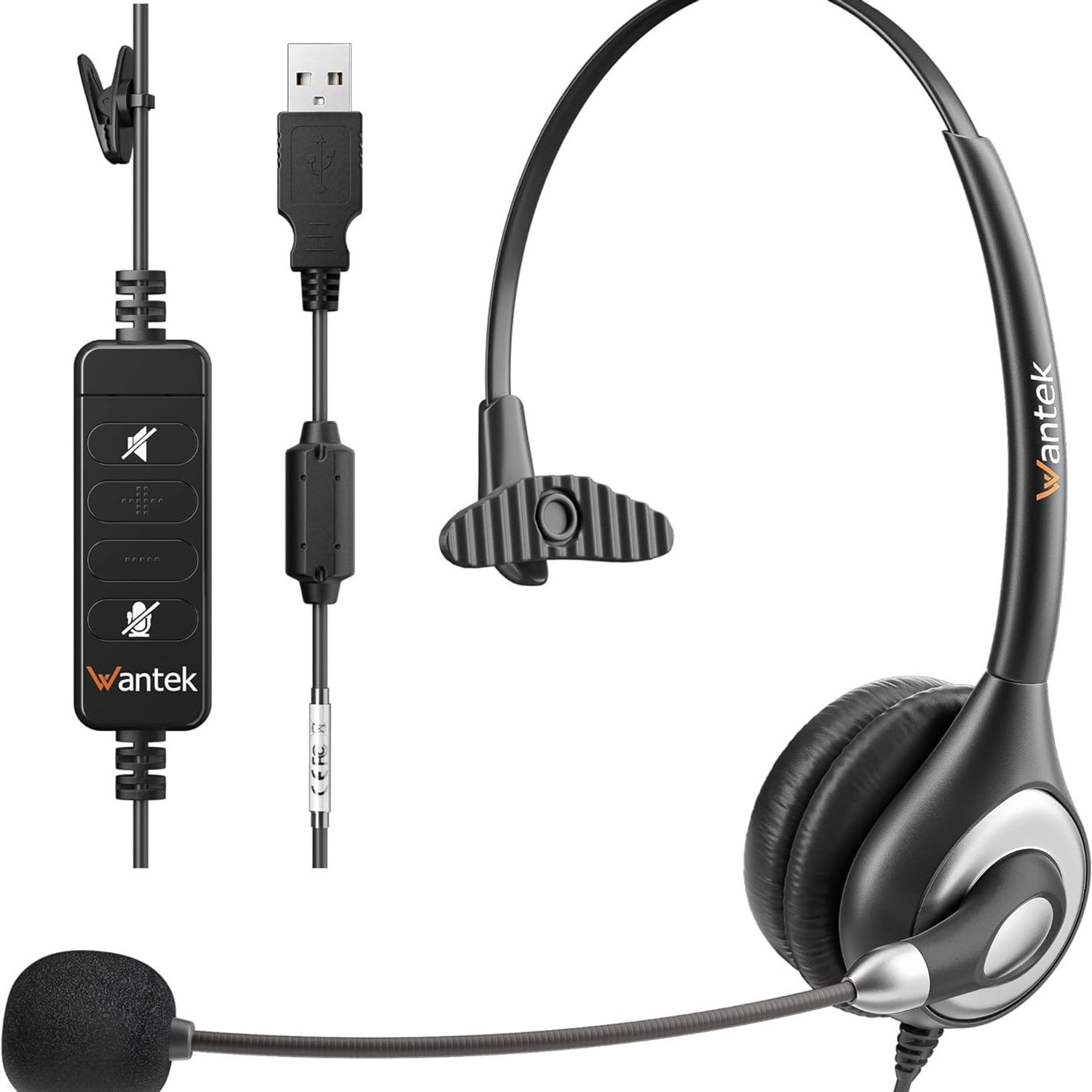 Wantek USB with for PC, Noise Headset Microphone Computer with for Office