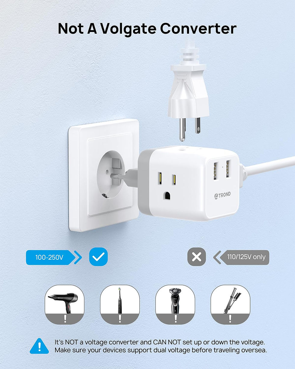 Thumbnail: TROND Travel Adapter for Europe with 3 Outlets, 2 USB Ports - Type C