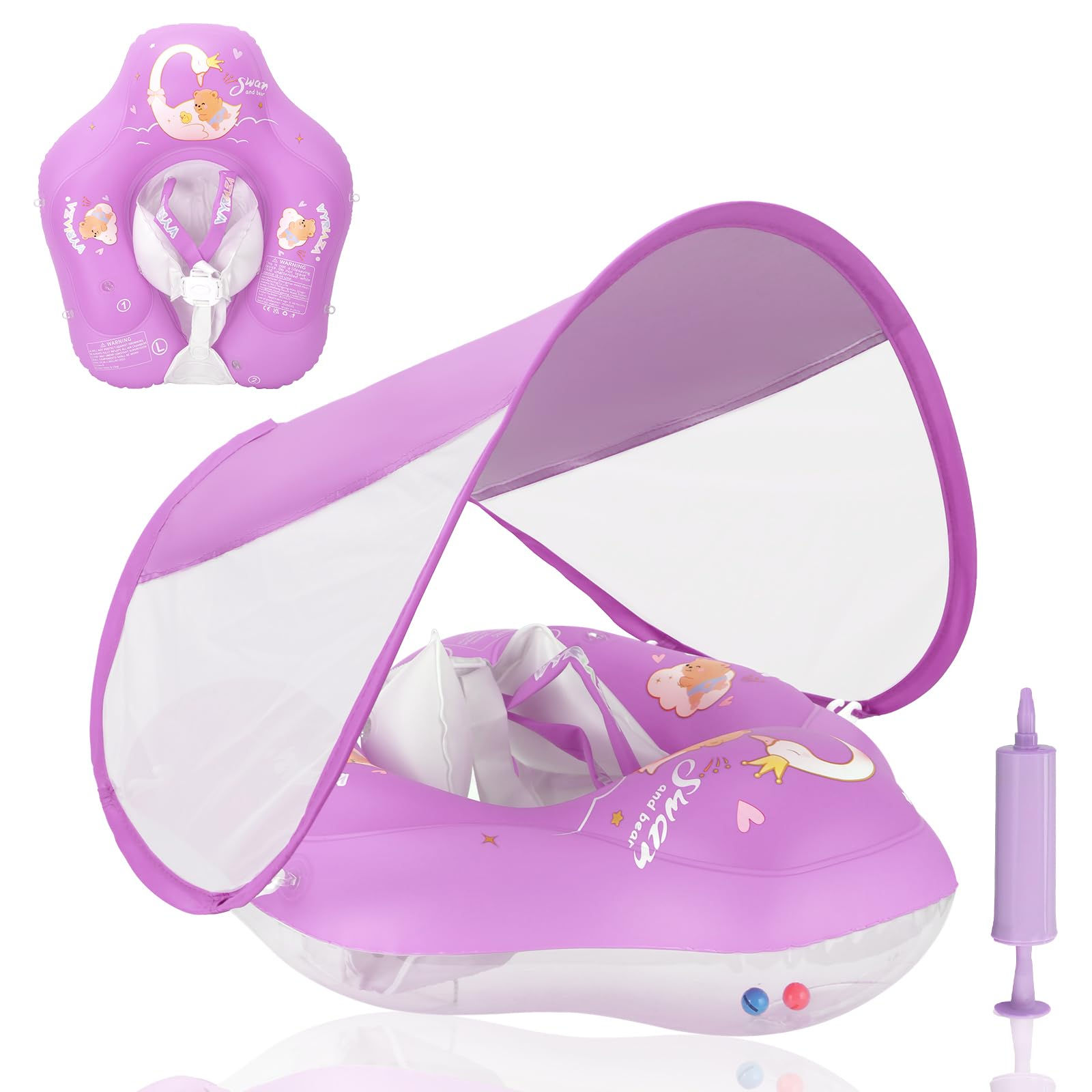 LOOWARTS Baby Float with Pool Canopy,Infant Swimming Swim Safety Seat,Baby