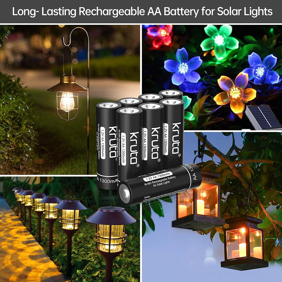 Thumbnail: Kruta AA Rechargeable Solar Batteries, 20-Pack, for Outdoor Lights, 1300mAh