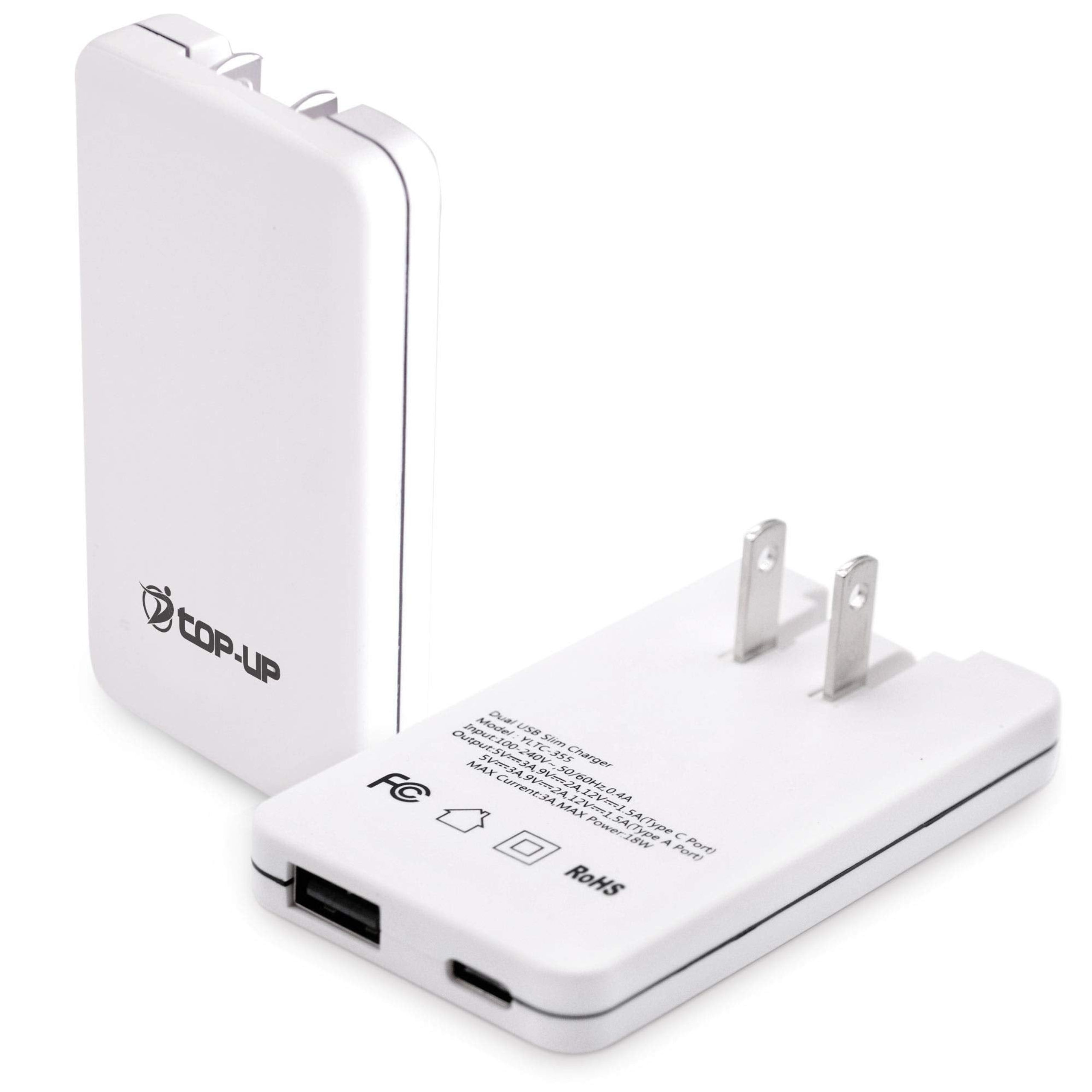 Slim USB-C Wall Charger, 18W Dual Port Fast Charging for USB A & C Devices