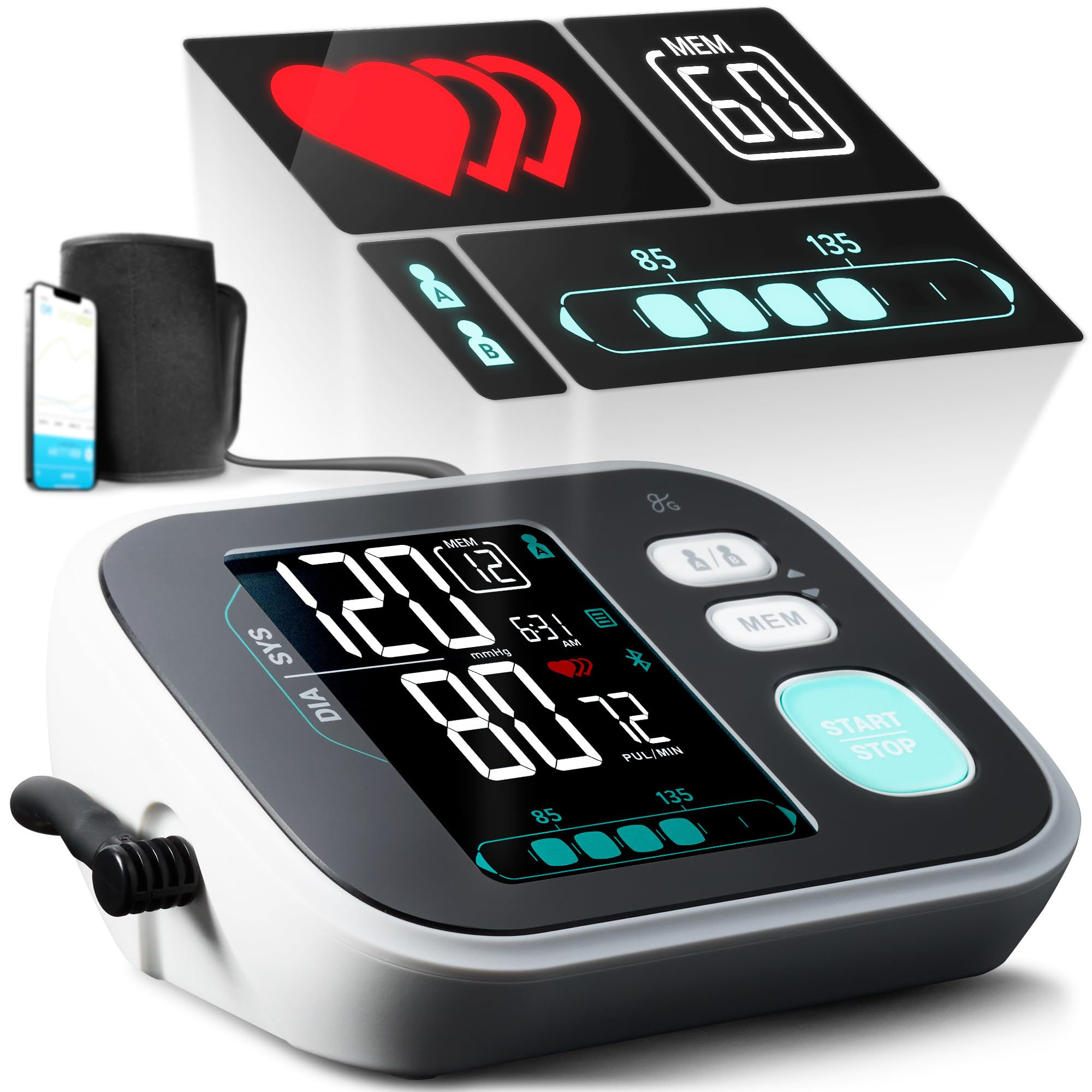 Greater Goods Premium Bluetooth BP Monitor, Large Multicolor Screen