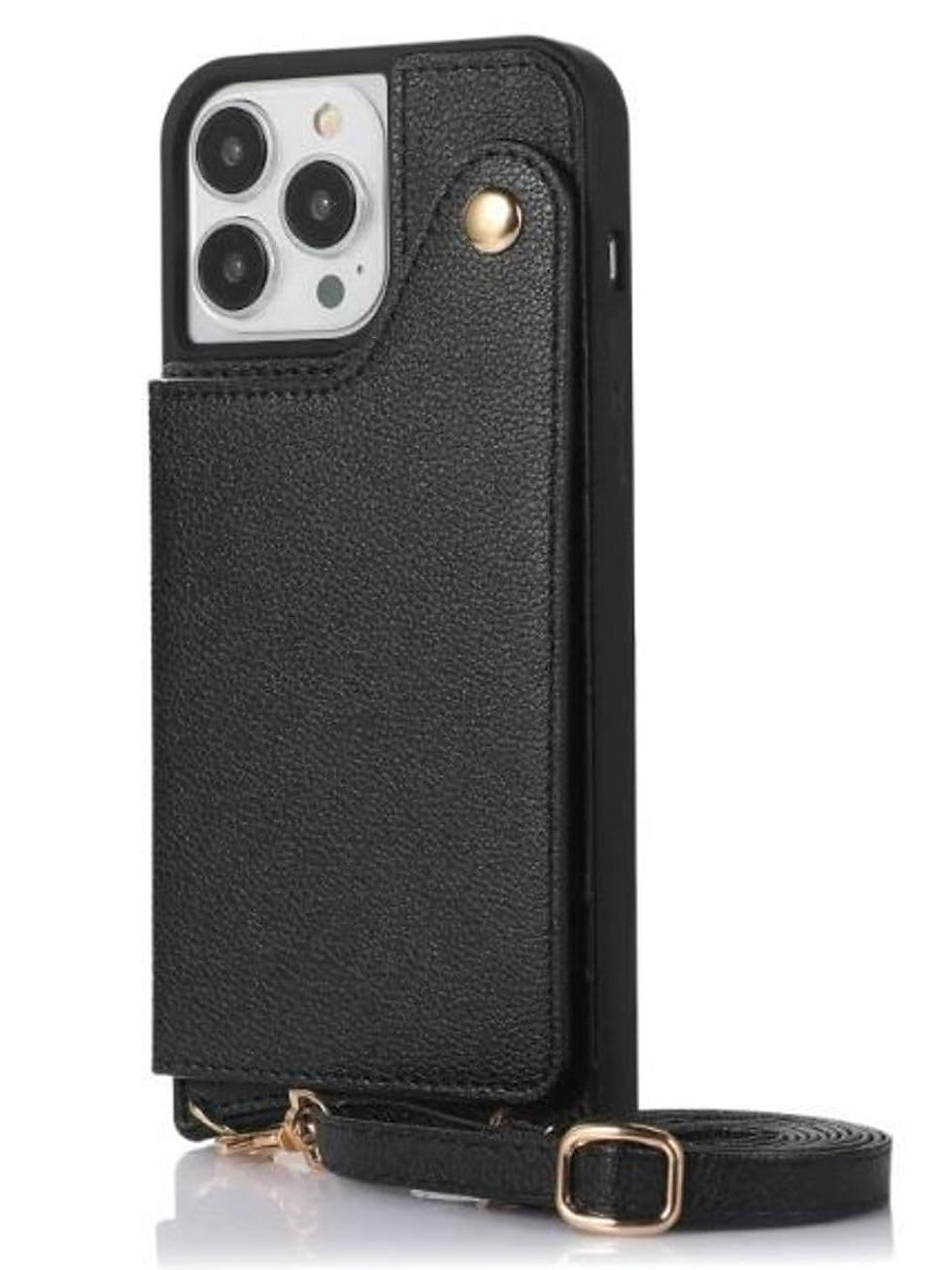 Thumbnail: Wallet Case for iPhone 15 Pro, Cardholder & Mirror Leather Crossbody - Black