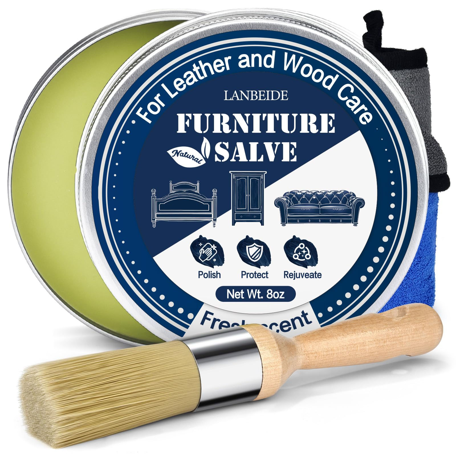 LANBEIDE Furniture Salve with Brush for Leather 8OZ 8 Wood, Polisher and