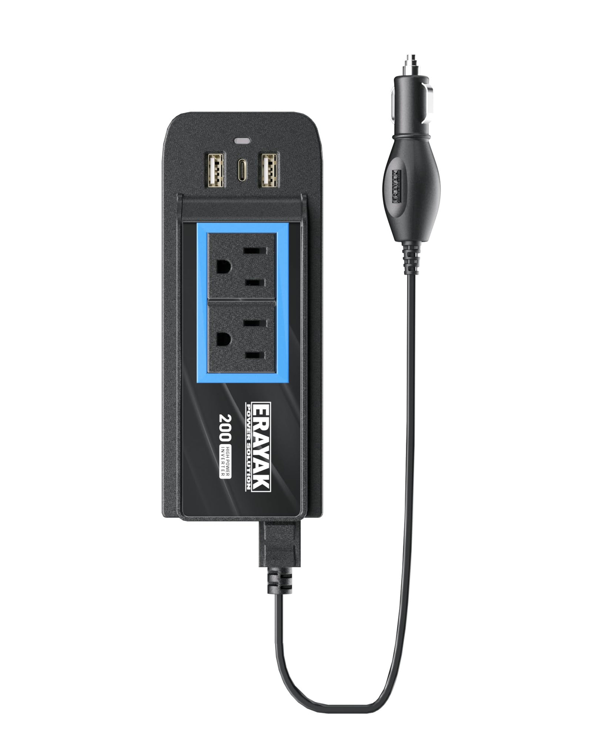 ERAYAK 200W Car Power Inverter, DC 12V to AC 110V, with USB-C Charger & Dual USB