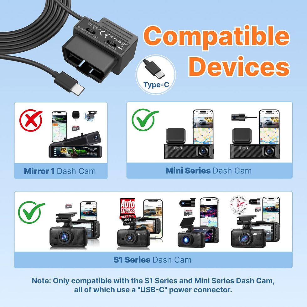 Thumbnail: Miofive Hardwire Kit for Dash and Play OBD2 Cam, 11.5ft OBD II Power Cable,