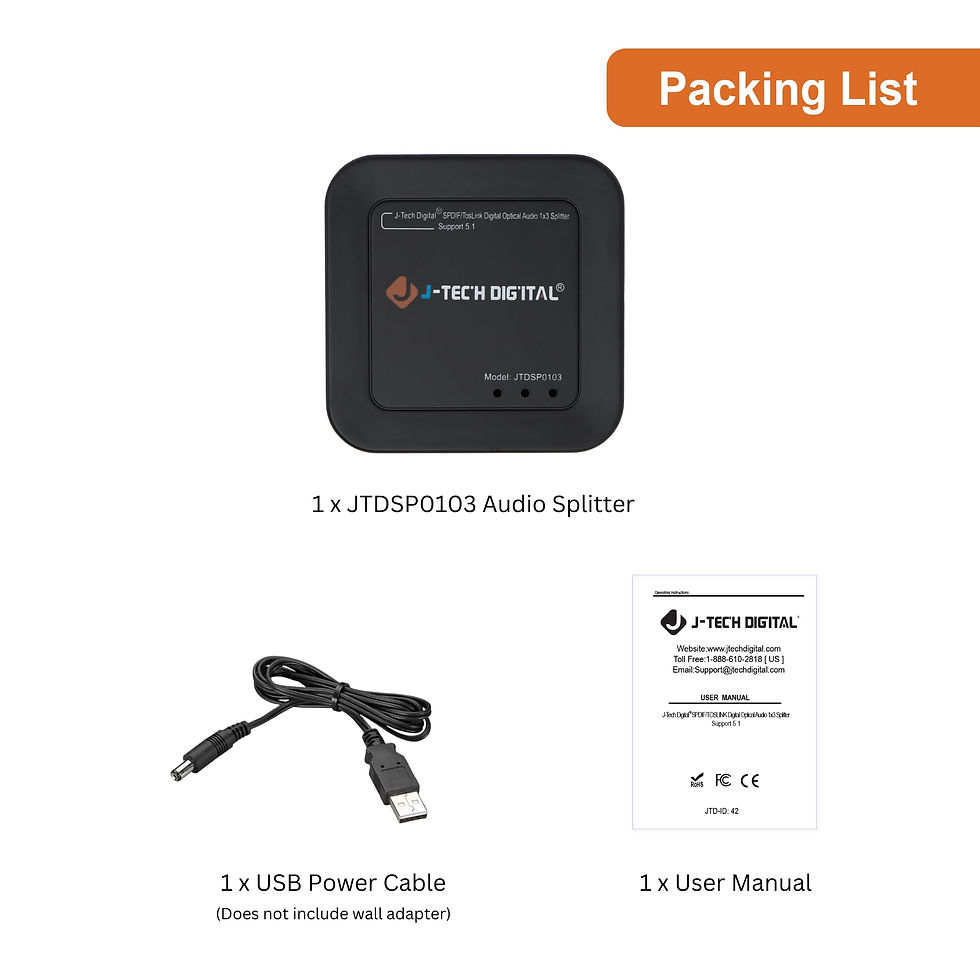 Thumbnail: J-Tech Optical Splitter Out for TV, Digital 1 in SPDIF Audio Splitter Support