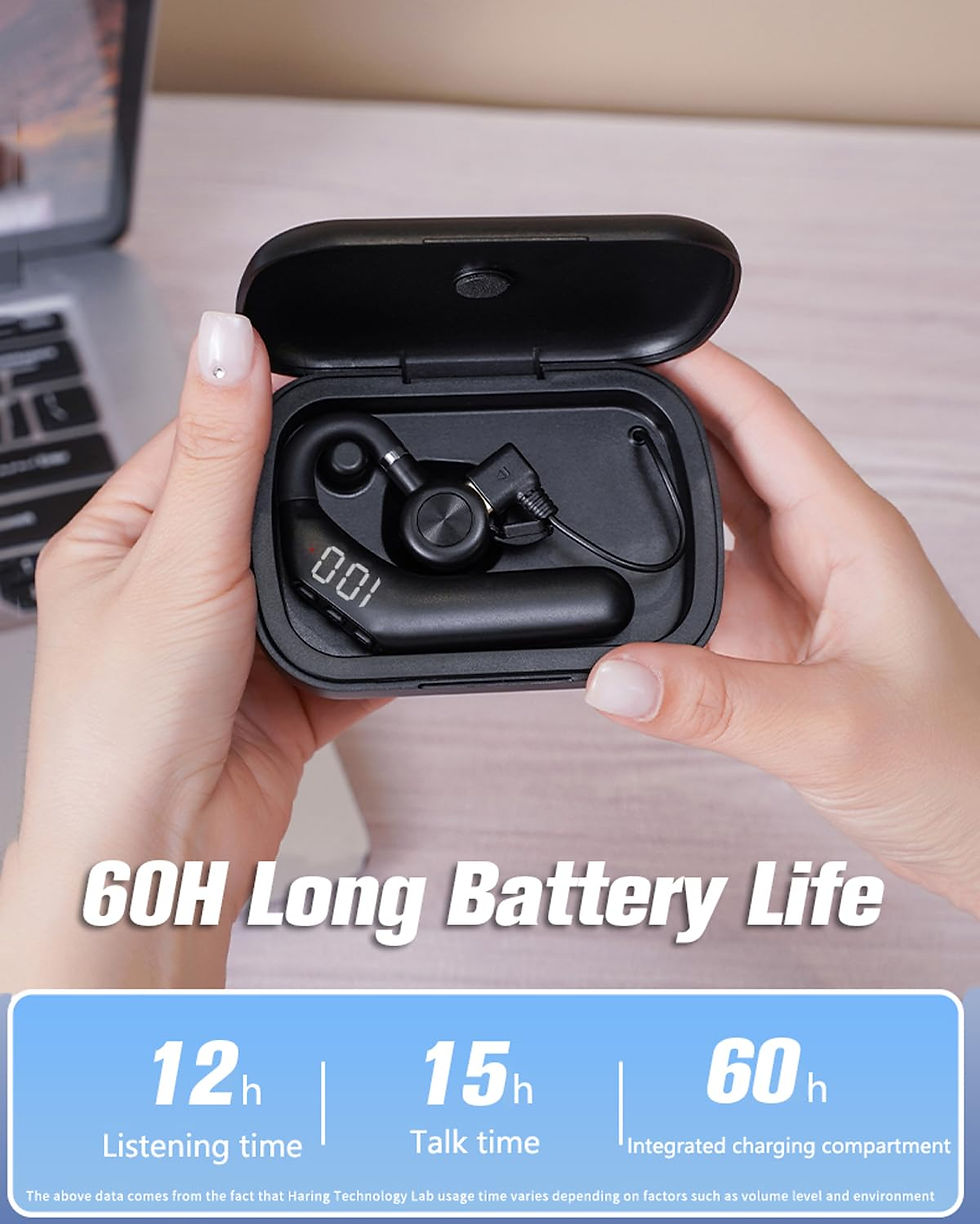 Thumbnail: Single Bluetooth Earpiece with Mic, Open Ear Bone Conduction, Black with Case