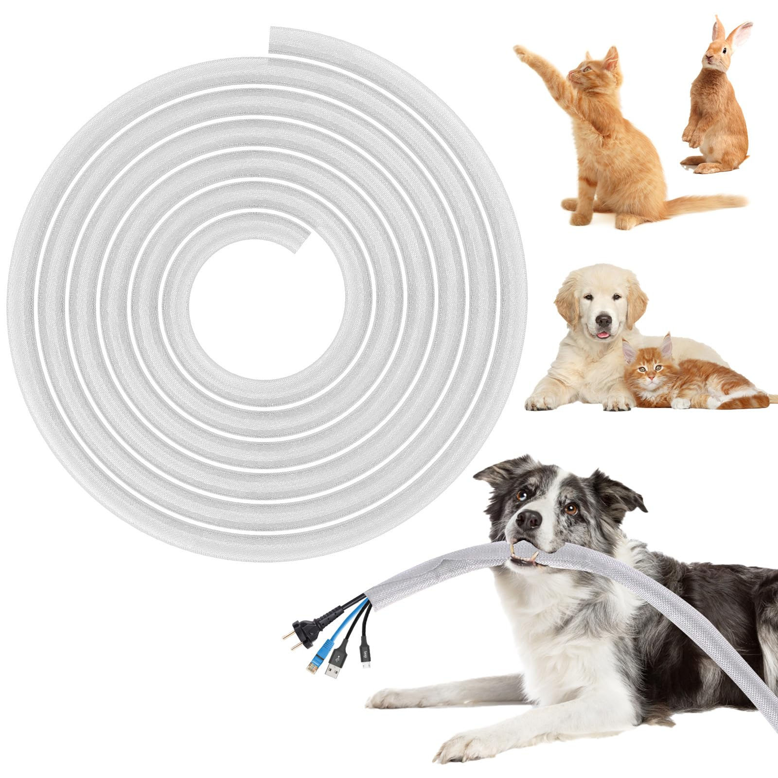 BUSOHA 10ft Cord Protectors for Pets, Flexible Cable Covers (White, 1/2 Inch)