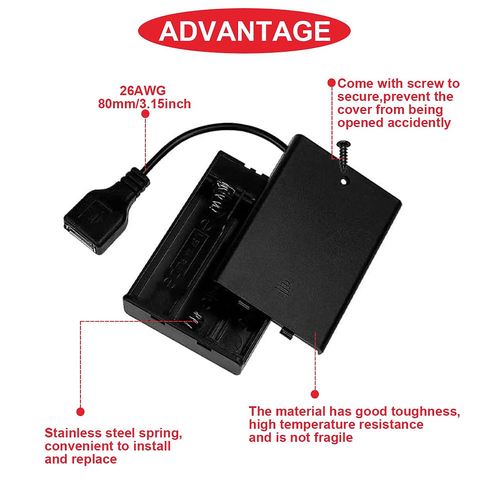 Thumbnail: 5 Pcs 3AA Battery Holder with USB Female Socket & On/Off Switch for Arduino/LED