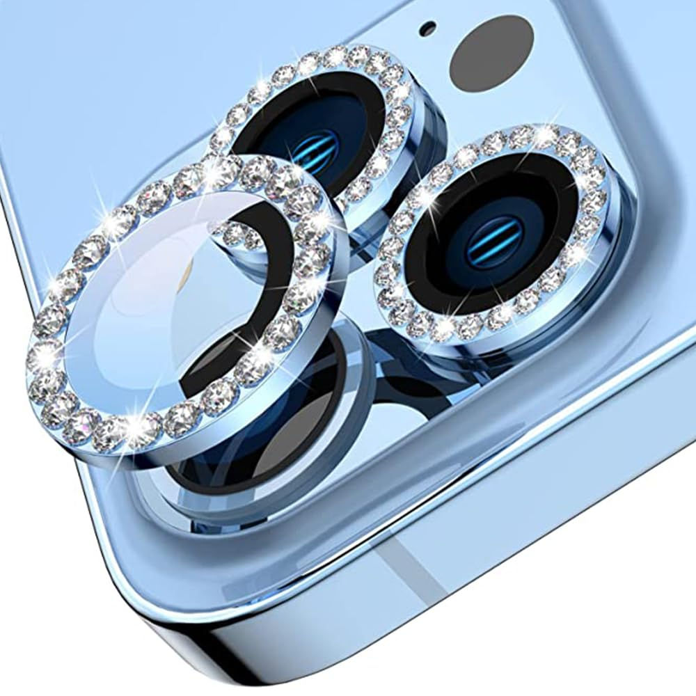 Omio Glitter Camera Lens Protector for iPhone 16 Pro Max, Blue Diamond (Bling)