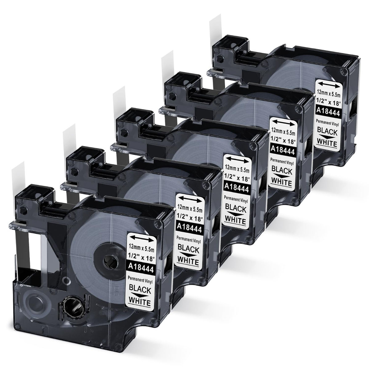 18444 Label Tape with Work for Rhino 4200 1/2 Black White Label Refills,