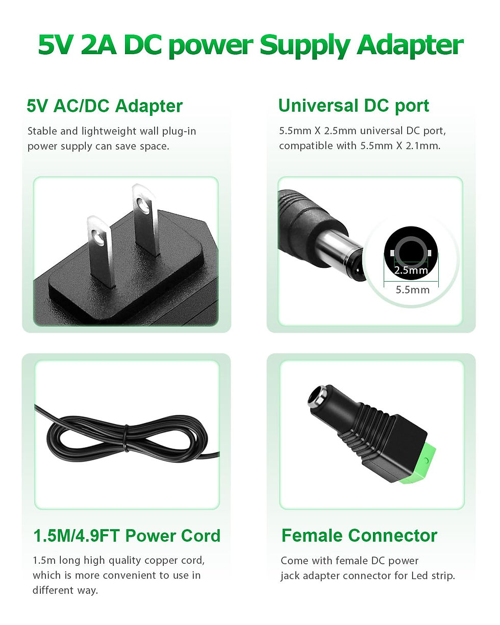 Thumbnail: 5V 2A DC Power Supply Adapter, AC to DC 5V Charger for Security Camera, 1A